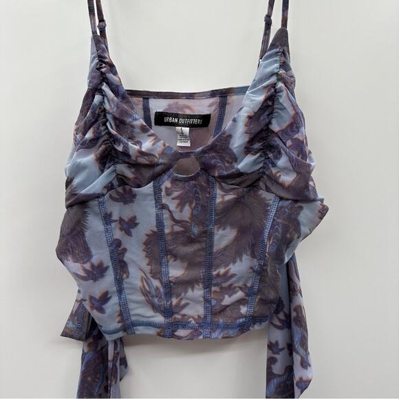 Urban Outfitters UO Ziggy Purple Paisley Print Cold Shoulder Corset‎ Top Size L - Picture 4 of 11